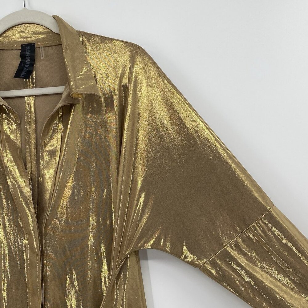 Norma Kamali Metallic Gold Long Sleeve Tie-Front Dress - Picture 10 of 13